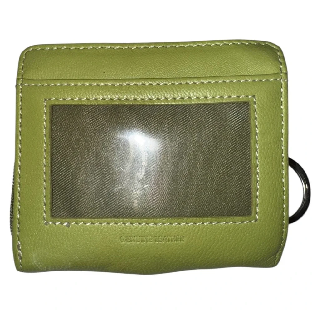 Green Genuine Leather Zip Wallet with Key Ring